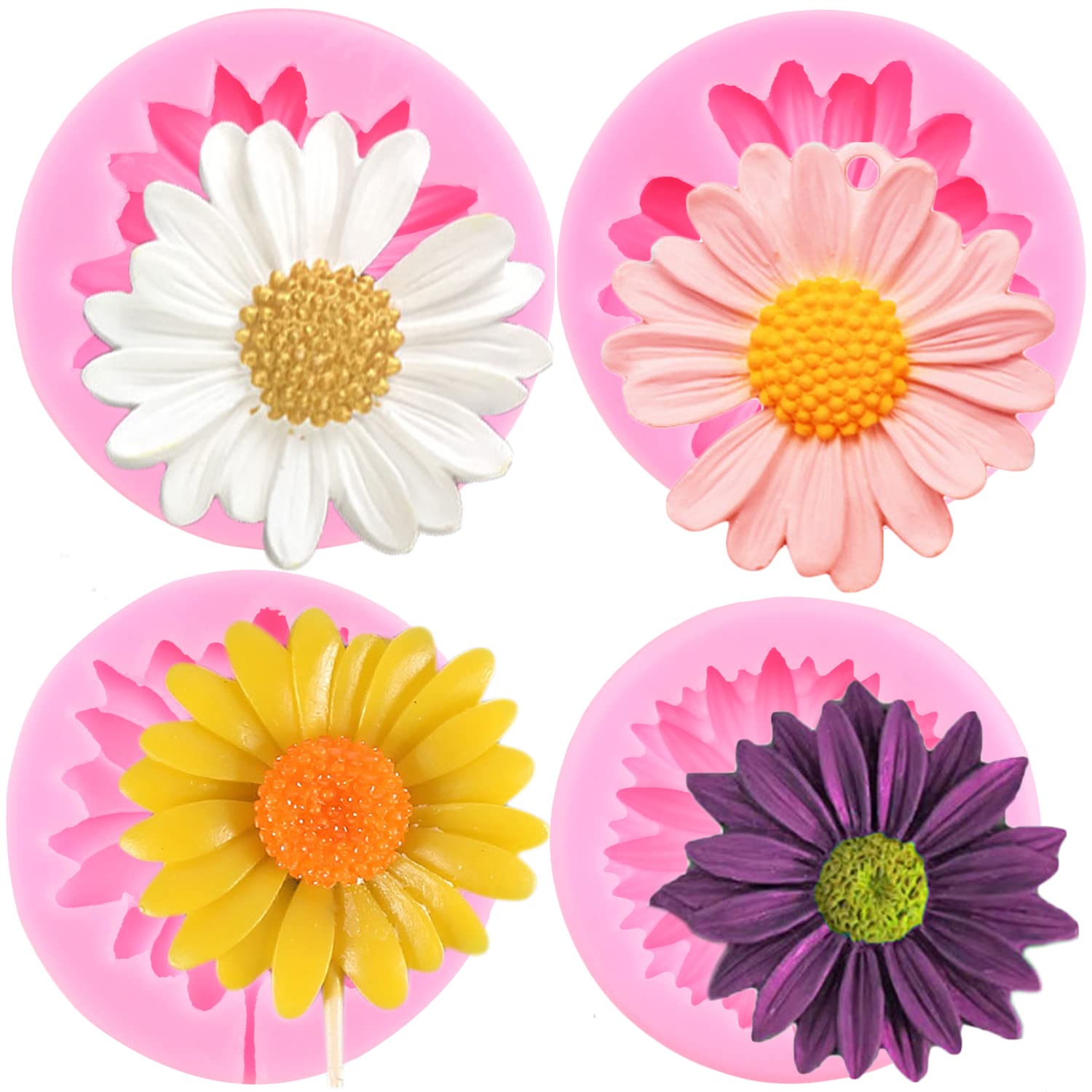 Premium Silicone Fondant Mold Set of 4 - Chrysanthemum Flower Design for Cake Decorating, Cupcake Toppers, Chocolate, Candy, Polymer Clay & Gum Paste - Perfect for Baking, DIY Crafts & Party Desserts