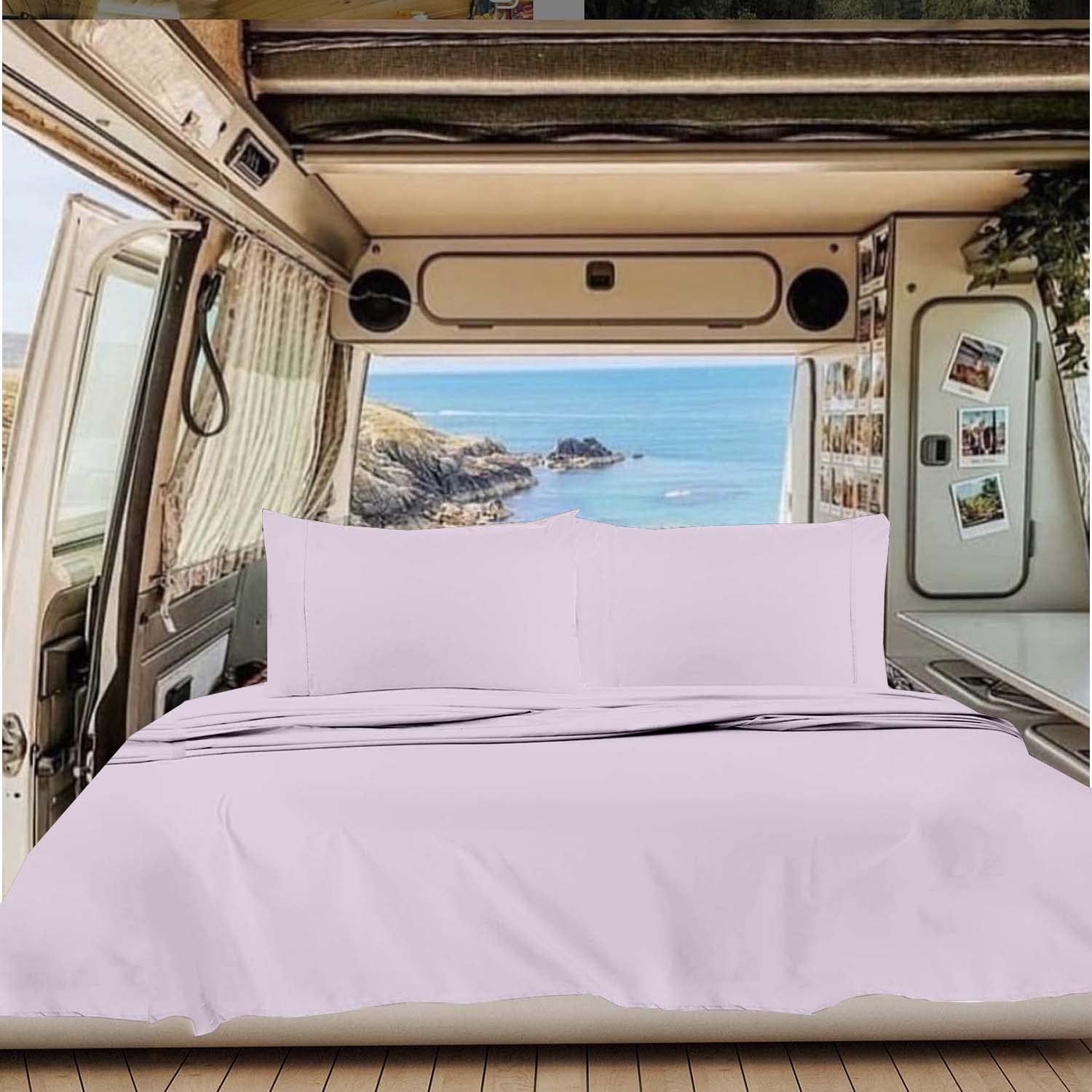 100% Cotton Short Queen RV Sheets Set - Breathable Camper Bedding for Short Queen Mattress (Lilac) | Perfect for RVs, Campers & Travel Trailers