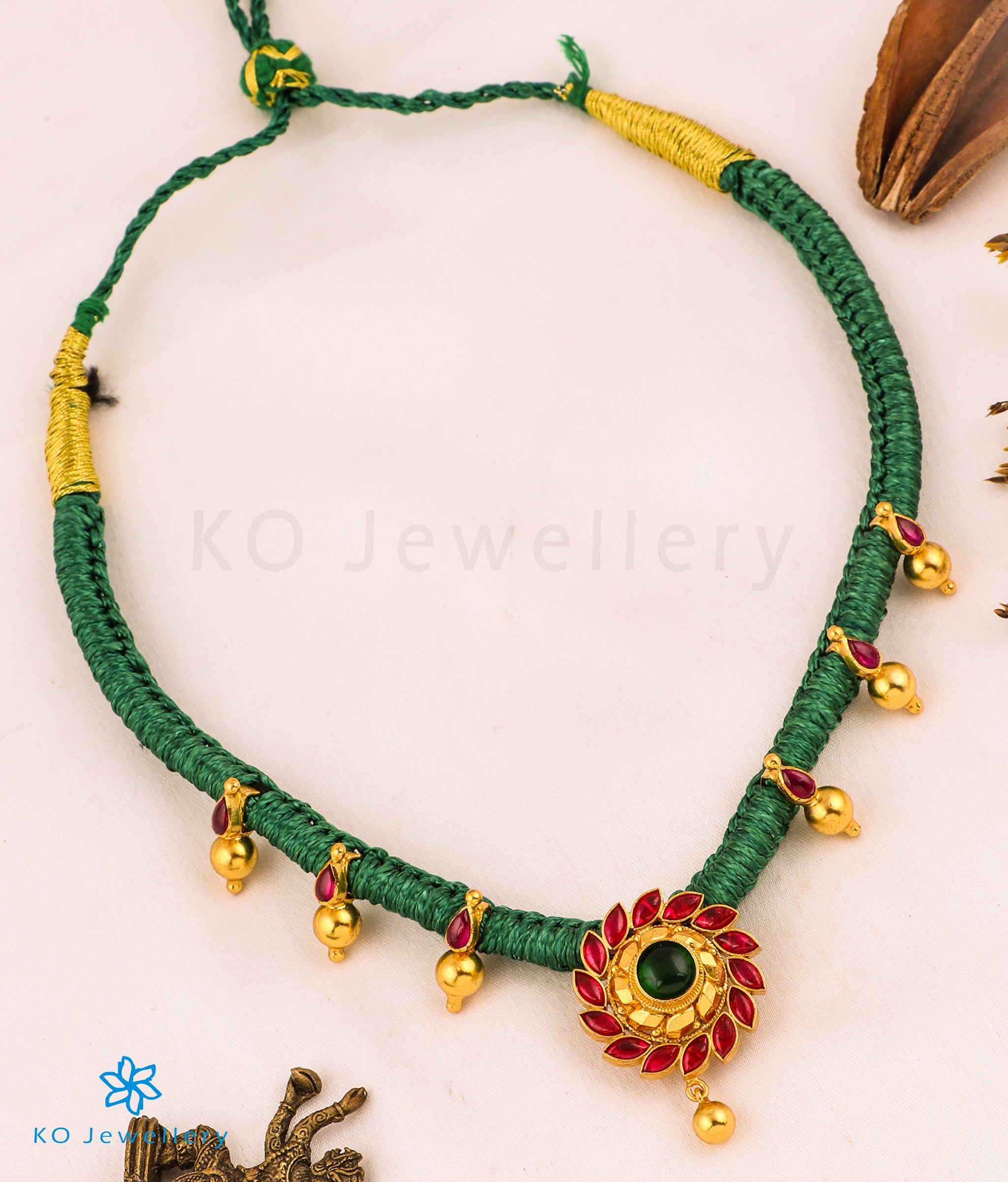 Aamod Sterling Silver Ornate Kempu Necklace for Women - Elegant Green Beaded Jewelry for Weddings, Parties & Special Occasions