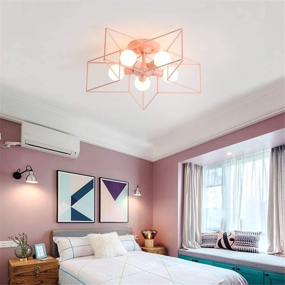 KWOKING 5-Light Flush Mount Ceiling Light - Modern Industrial Star-Shaped Fixture for Kids Room, Hallway & Living Room - Pink Minimalist Lighting for Home Decor | Perfect for Nursery, Bedroom and Dining Area