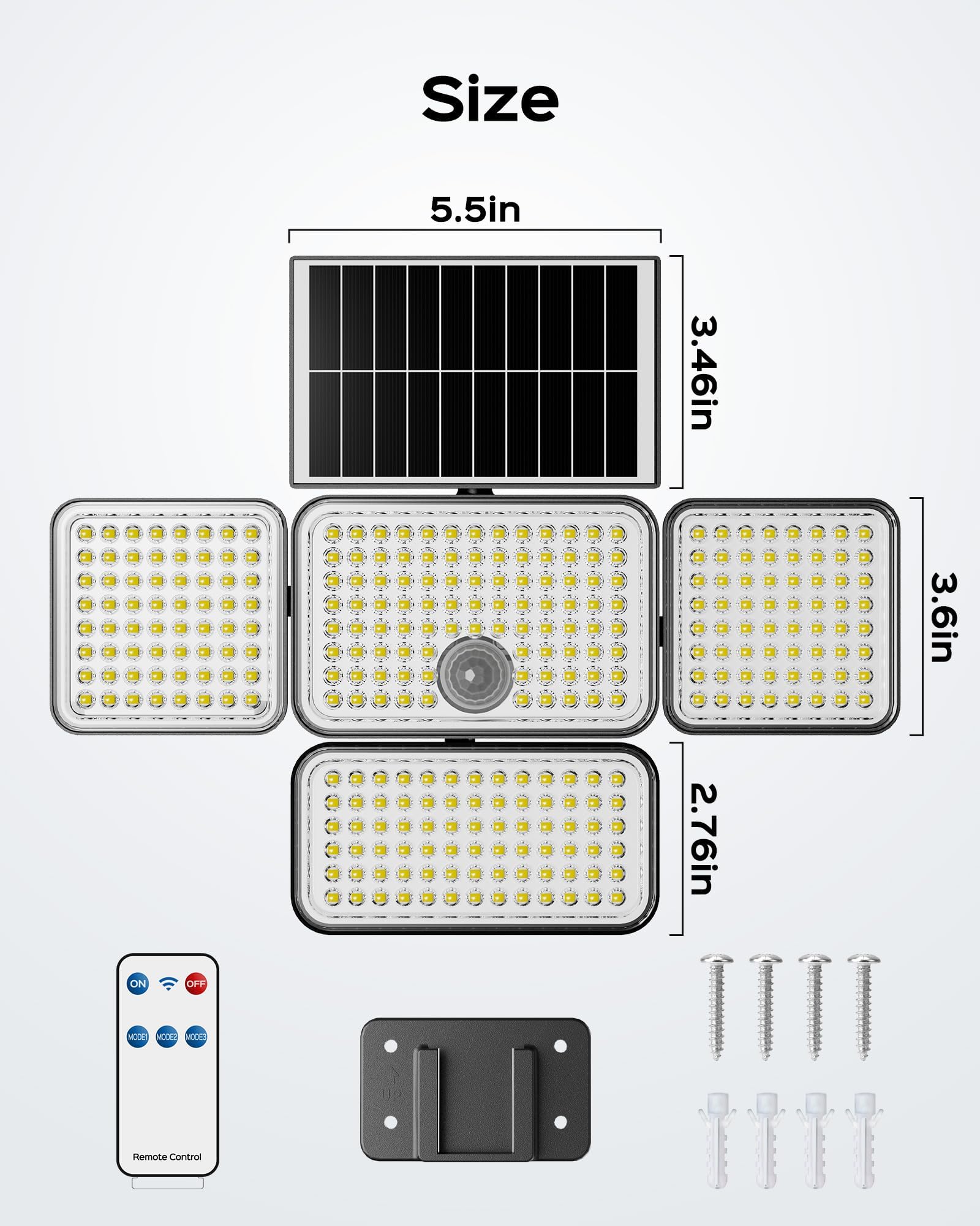 JACKYLED Solar Lights for Outside - 304 LED 8500K Bright Motion Sensor Outdoor Lights, 4 Adjustable Heads 3 Mode Solar Flood Lights, IP65 Waterproof LED Security Lights for Yard, Patio, Wall, Garden, Driveway (2 Pack)