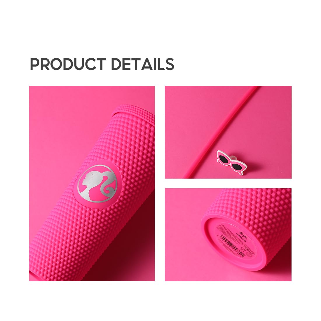 MINISO Barbie Collection Studded Tumbler with Straw - 700ml Insulated Stainless Steel Water Bottle for Women, Girls | Cute Pink Glitter Cup for School, Office, Gym & Travel | BPA-Free Leakproof Drinkware for Barbie Fans