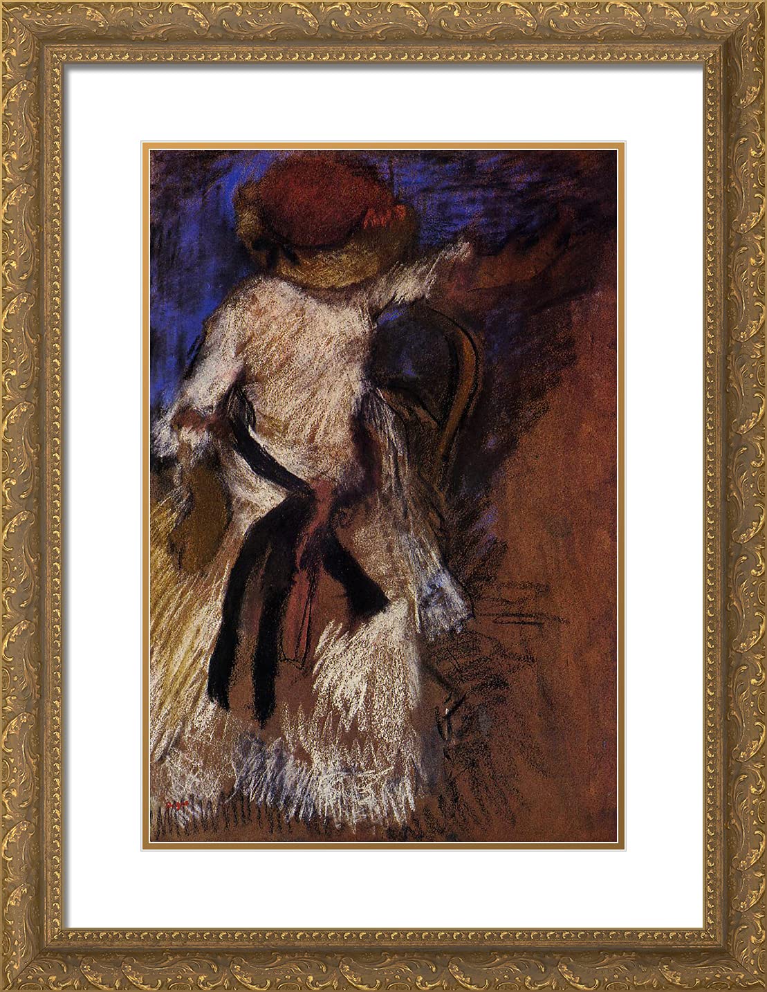 Degas Edgar Seated Woman in a White Dress 19x24 Gold Ornate Framed Art Print with Double Matting - Classic French Impressionist Wall Decor for Living Room, Bedroom & Office