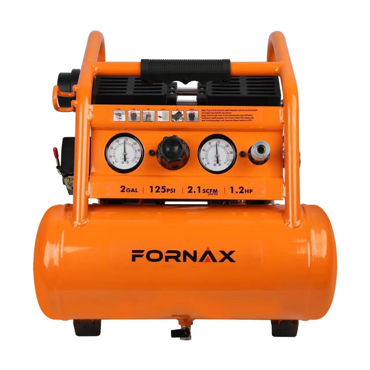 FORNAX 2 Gallon Portable Air Compressor - 1.2 HP, 2.1 SCFM @ 90 PSI, Oil-Free, 135 PSI Max Pressure, 65 dB Quiet - Perfect for Auto Repair, Tire Inflation, Airbrushing, Nailing & DIY Projects