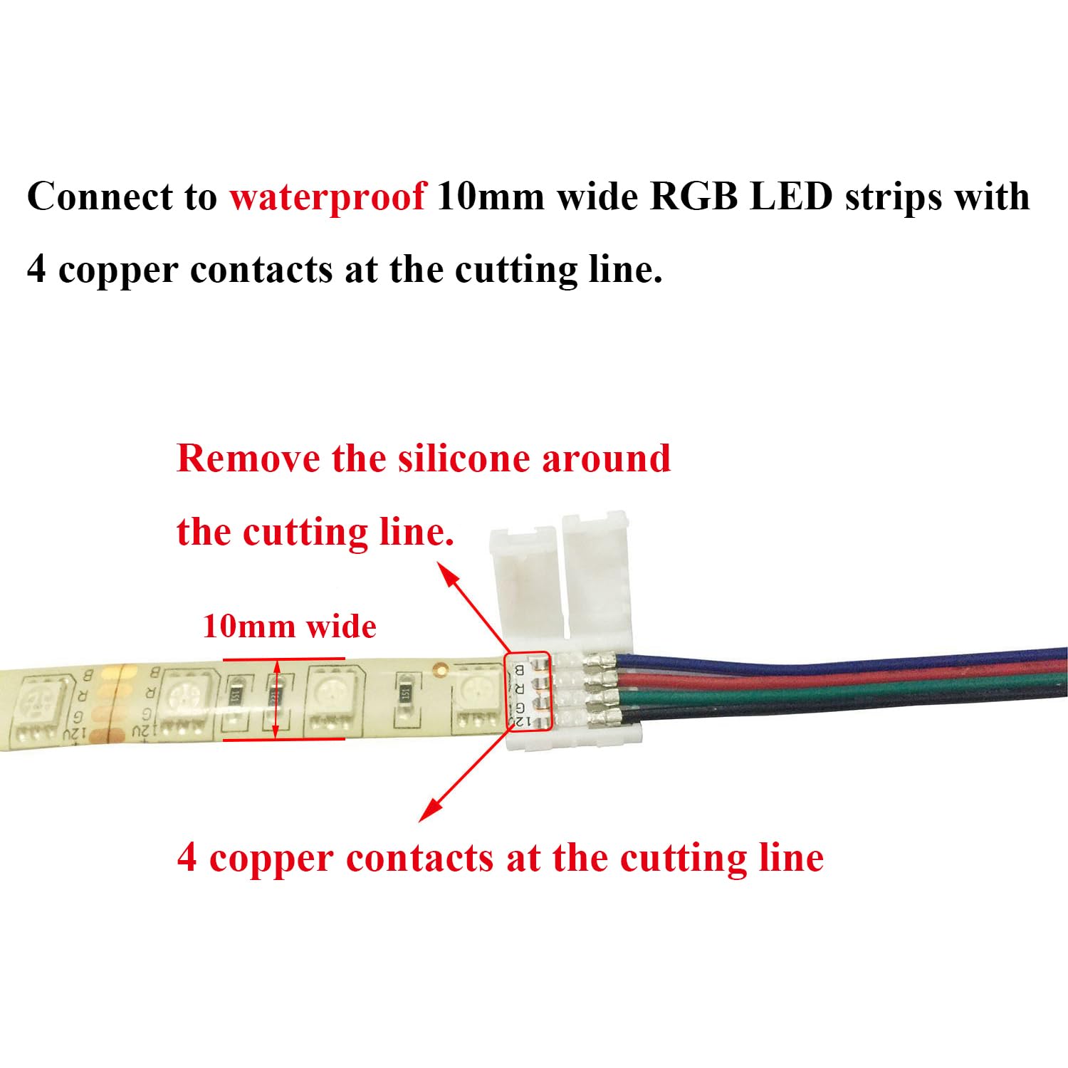 10pcs 4-Pin RGB 5050 LED Strip Connectors - 17cm/6.7in LED Tape Jumper Cable for 10mm Wide RGB 5050 LED Strips to Controller or Strip - Perfect for Home Lighting, DIY Projects, and Decoration