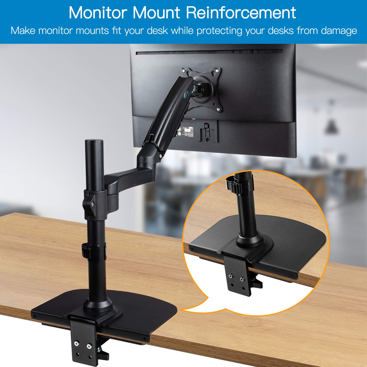 HUANUO Dual Monitor Stand for 13 to 35 inch Screens - Heavy Duty Steel Monitor Mount with Reinforcement Plate for Thin, Glass & Fragile Desktops - Perfect for Home Office, Gaming Setup & Workspace Organization