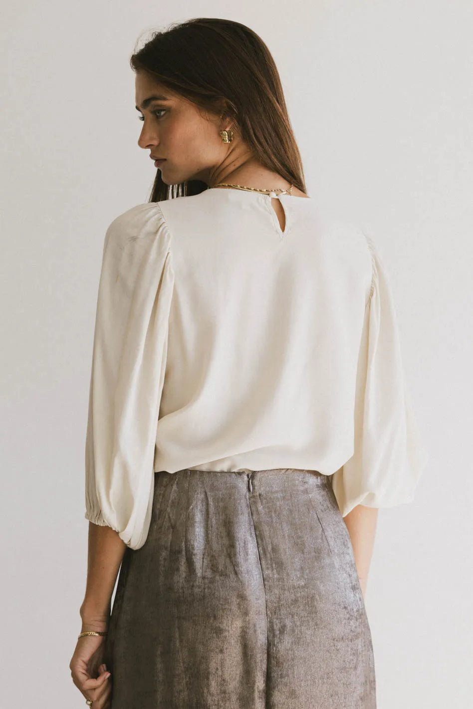 Nadine Blouse in Bone - Women's Elegant Casual Top | Perfect for Office Wear, Date Night & Summer Outfits