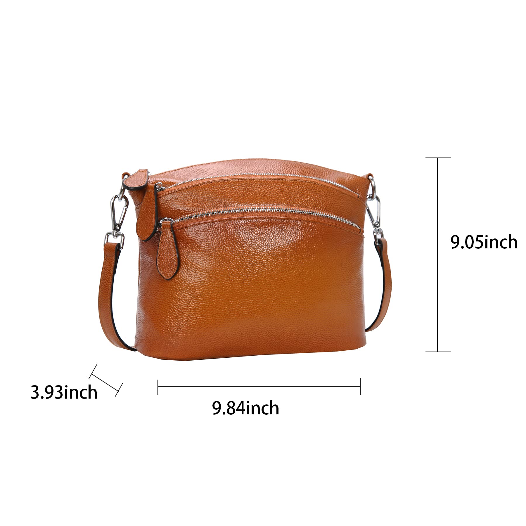 HESHE Women's Leather Crossbody Bag - Small Functional Multi-Pocket Shoulder Satchel Purse for Everyday Use, Travel & Shopping