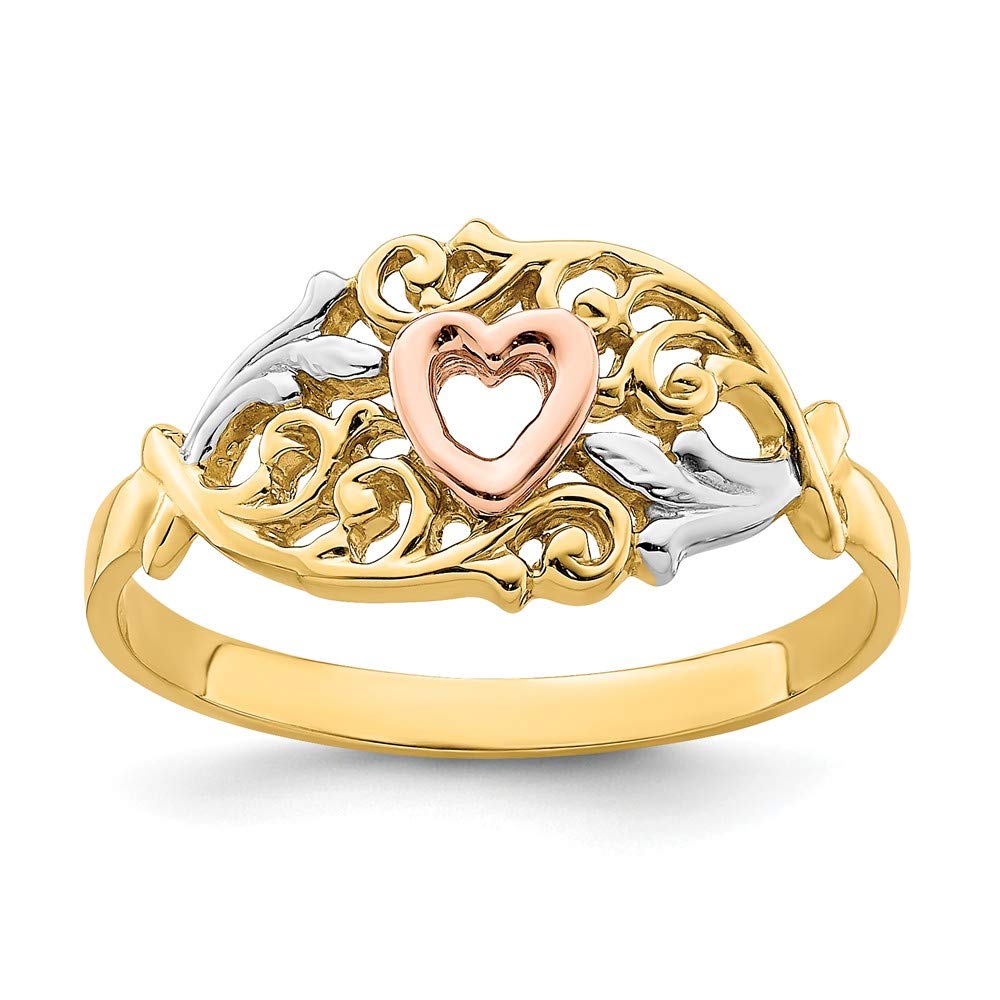 14K Solid Yellow and Rose Gold Heart Ring Band for Women - Elegant Stackable Jewelry for Valentine's Day, Anniversary Gifts, and Everyday Wear