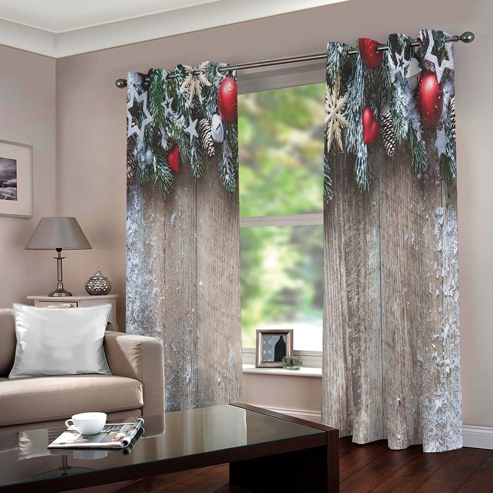 Brown Christmas Sheer Window Curtains 108x63 Inch - Polyester Living Room Decor for Holiday Season | Perfect for Home, Bedroom & Seasonal Festive Decorations
