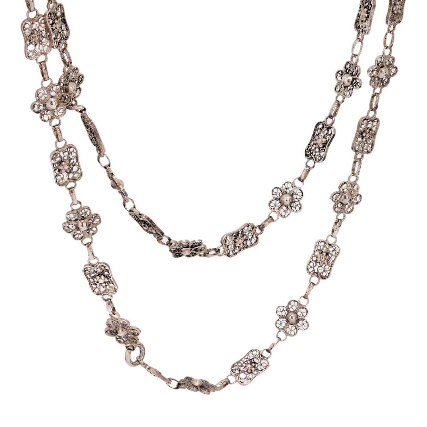 Victorian Sterling Silver 30 Inch Chain Necklace - Elegant Antique Jewelry for Women, Gift for Her, Perfect for Weddings, Parties & Special Occasions