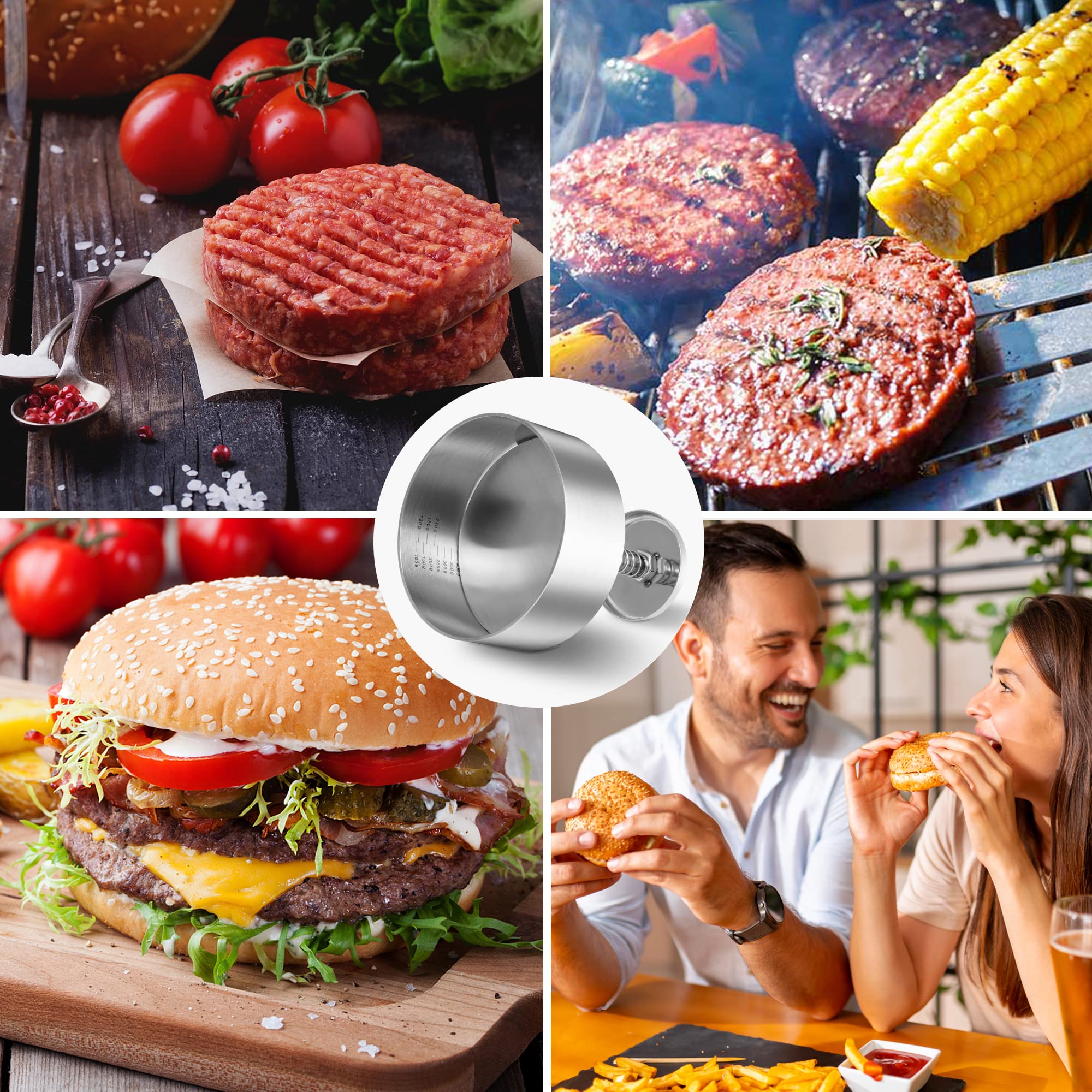 304 Stainless Steel Adjustable Burger Press Maker - Non-Stick Patty Shaper for Beef, Veggie & BBQ Burgers (4.52 Inch) - Perfect for Home Cooking, Backyard Grilling & Restaurant Use