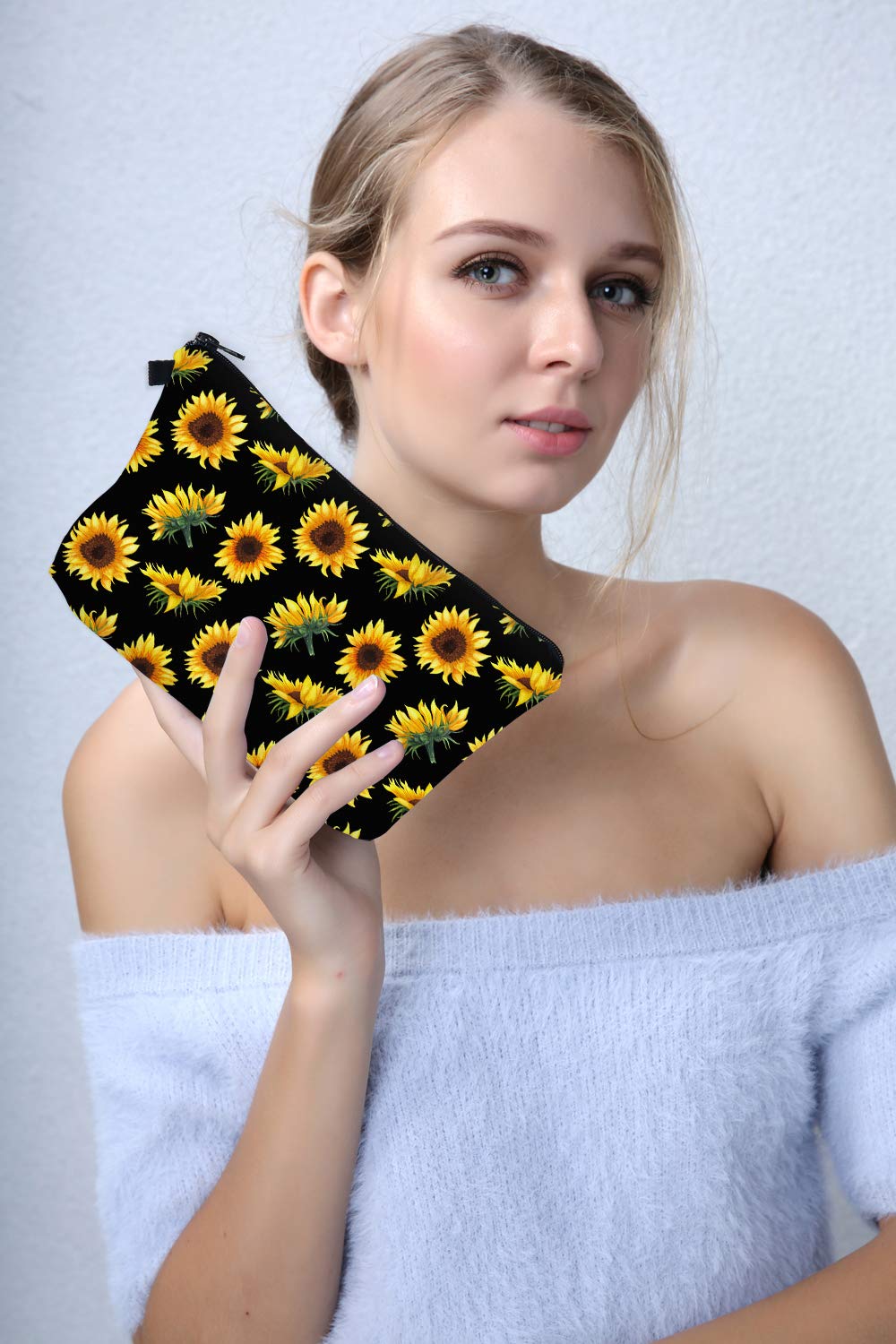 Deanfun Sunflower Cosmetic Bag for Women - Waterproof Makeup Organizer & Roomy Toiletry Pouch - Perfect Travel Accessories & Gift Ideas for Makeup Lovers - Great for Vacation, Gym, and Daily Use