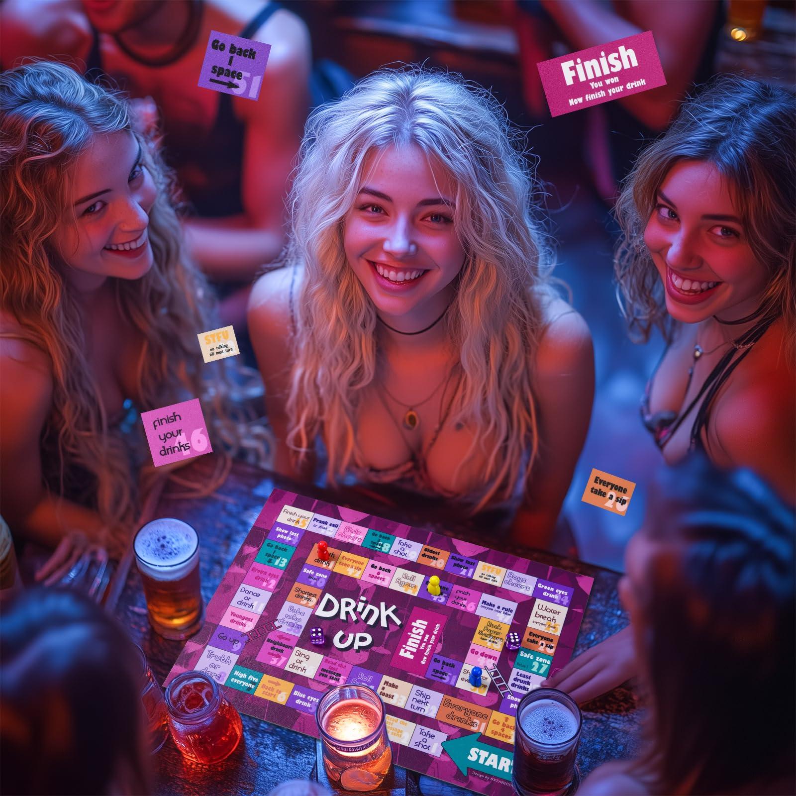 Fun Adult Drinking Games Set - Leather Mat & Board Game for Parties, Girls Night, Bachelorette (21+ Years, 2-8 Players) - Perfect for Game Nights, Social Gatherings & Celebrations