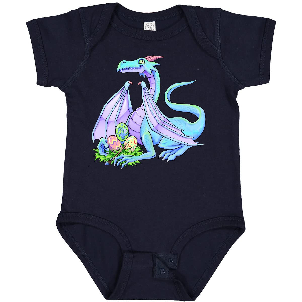 Inktastic Blue Easter Dragon with Painted Eggs Baby Bodysuit - Cute Easter Outfit for Infants & Toddlers - Perfect for Easter Egg Hunts, Family Photos & Holiday Celebrations