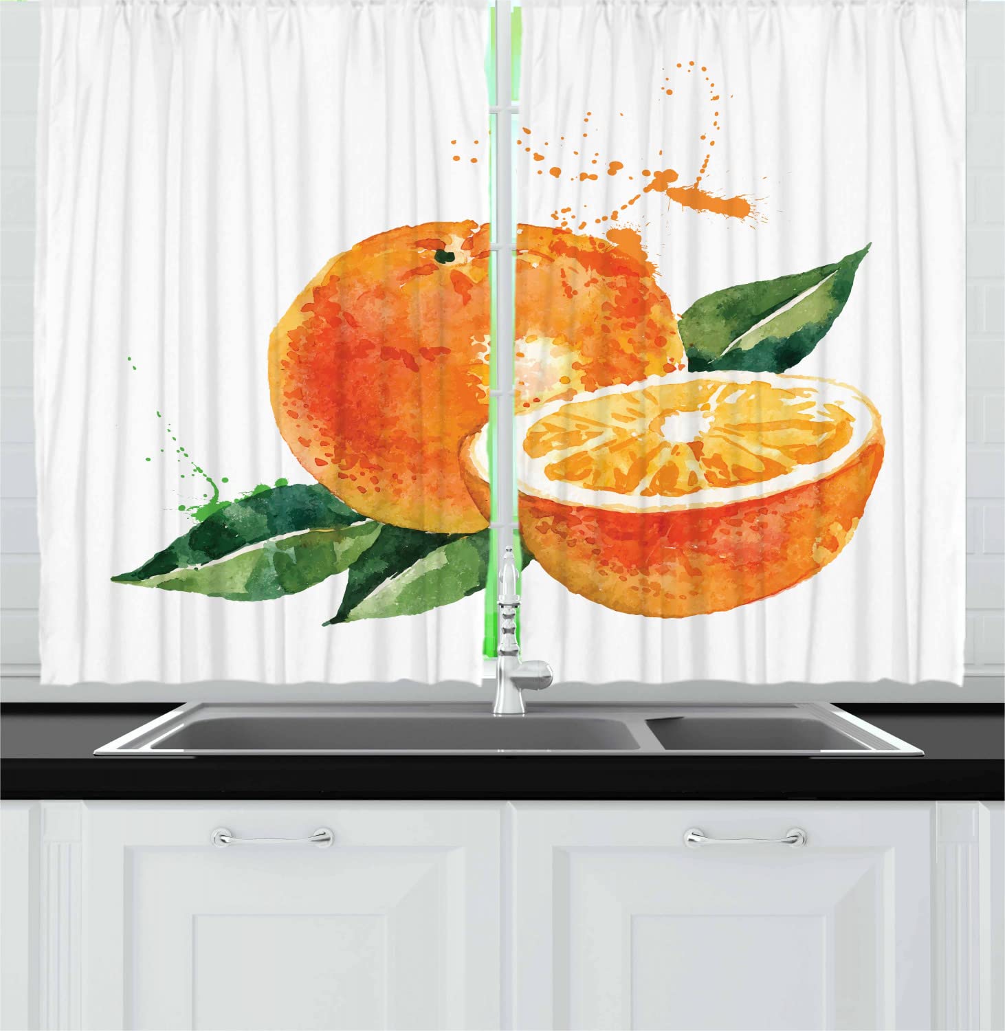 Ambesonne Watercolor Orange Fruit Kitchen Curtains Set of 2 Panels - 55