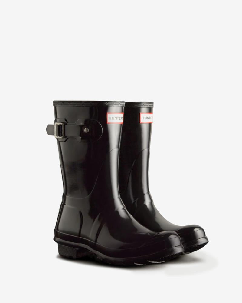 Hunter Women's Original Short Gloss Rain Boots - Black (Size M) | Waterproof Chelsea Boots for Women | Perfect for Rainy Days, Outdoor Adventures & Casual Wear