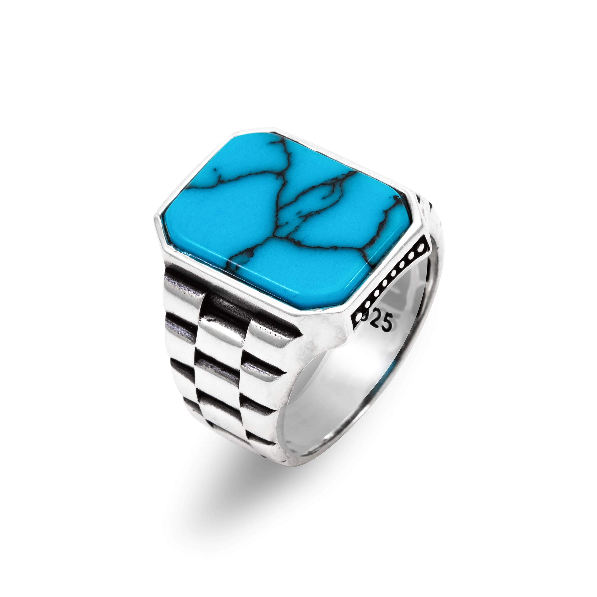 Men's Silver Ring with Turquoise Stone - Stylish Watch Strap Design for Gifts