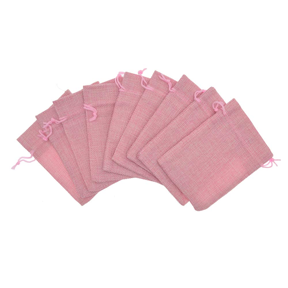 50Pcs Natural Burlap Drawstring Bags 3.9 x 5.5 Inch - Pink Linen Gift Pouches for Jewelry, Baby Shower Favors, Wedding Party Decorations & DIY Craft Projects - Perfect for Handmade Gifts, Party Favors and Small Item Storage