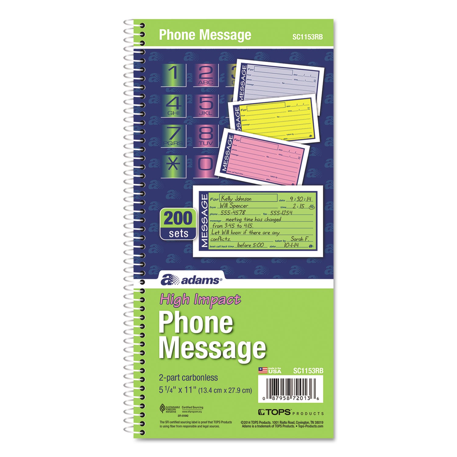 Adams® Wirebound Telephone Message Book - 2-Part Carbonless, 4.75