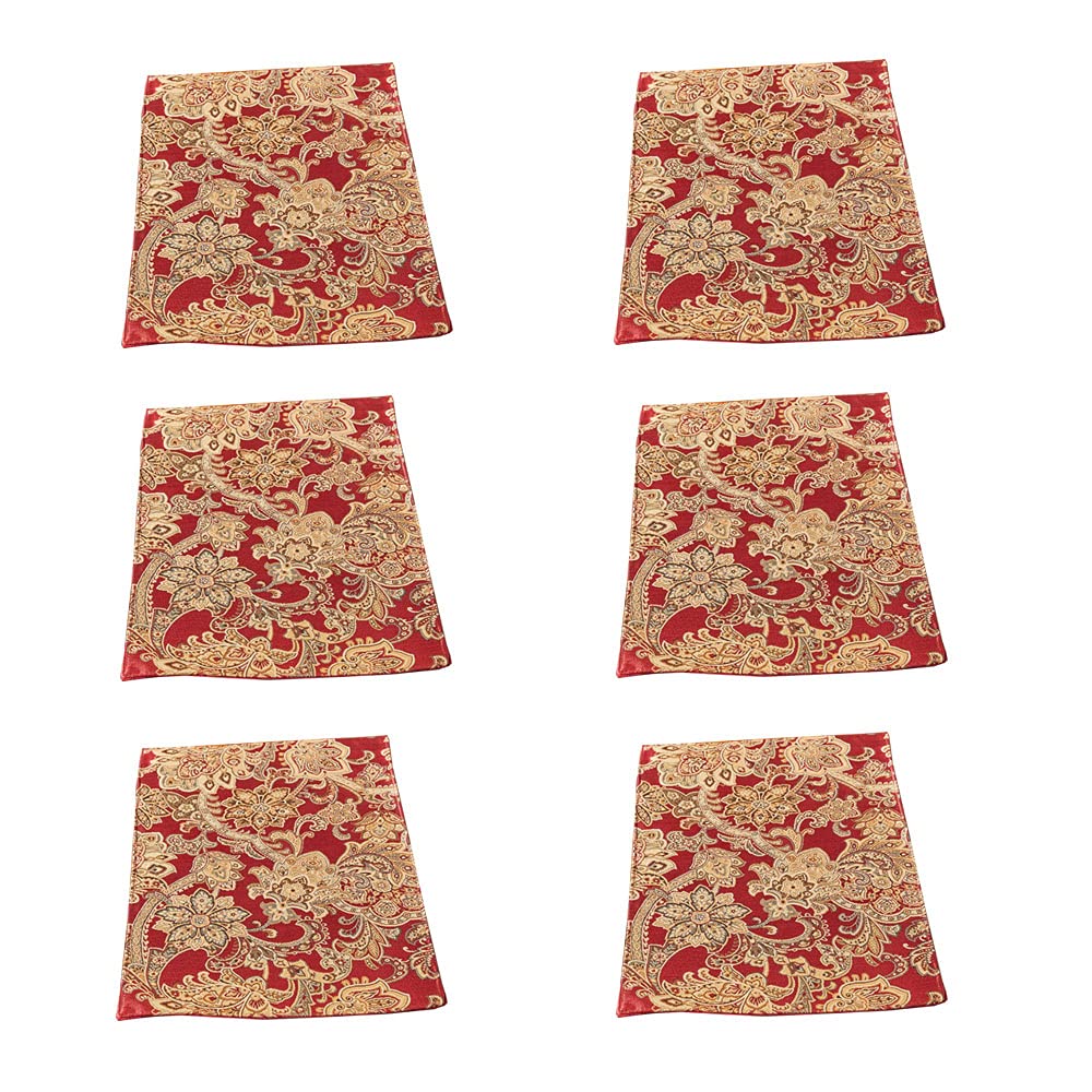 Luxury Retro Placemats Set of 6 - Machine Washable, Non-Slip & Heat Resistant Fabric Dining Table Mats for Indoor Use (Red) - Perfect for Holiday Dinners, Family Gatherings & Formal Dining Decor