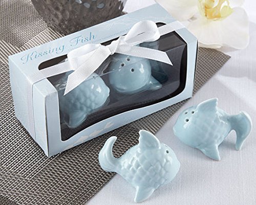 Kissing Fish Ceramic Salt and Pepper Shakers Set of 24 - Elegant Wedding Favors, Housewarming Gifts, Kitchen Decor for Dining Table & Restaurant