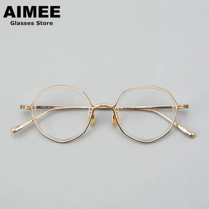 Stylish Aimee Unisex Full Rim Polygon Round Titanium Acetate Eyeglasses Frame 8135 - Perfect for Work, Reading & Fashion Accessories