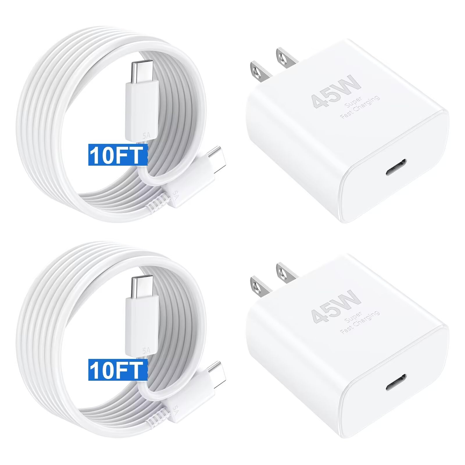 45W USB C Fast Charger Block & 10FT Type C Cable for iPhone 16 Pro Max/16/16 Plus/15/15 Pro Max - Super Fast Charging with PD 3.0 - Compatible with Android Phones - Perfect for Home, Office & Travel Charging