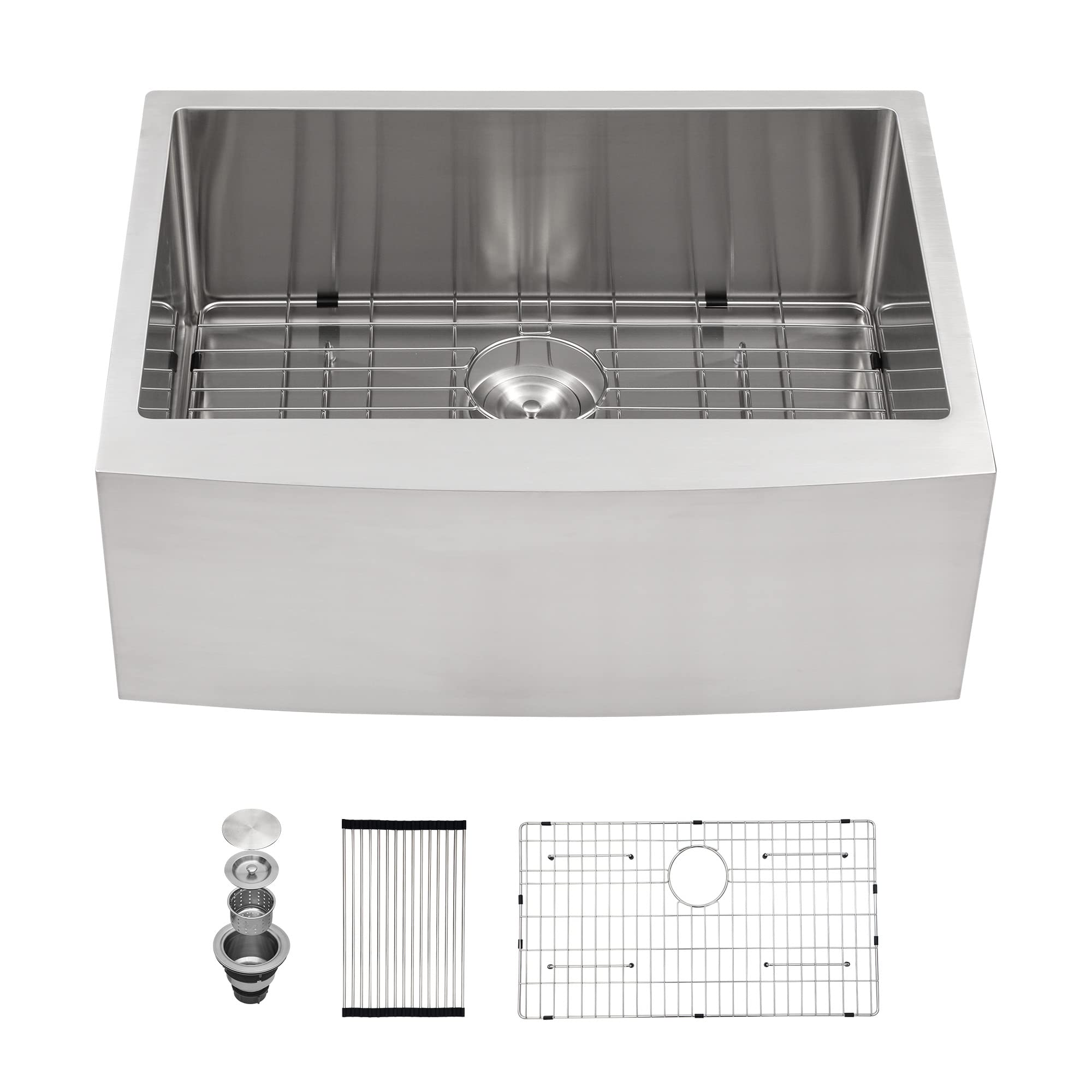 27 Inch Farmhouse Kitchen Sink - 16 Gauge Stainless Steel Apron Front Sink with Deep Single Bowl | Rustic Farmhouse Design for Modern Kitchens | Perfect for Cooking, Washing Large Pots & Entertaining