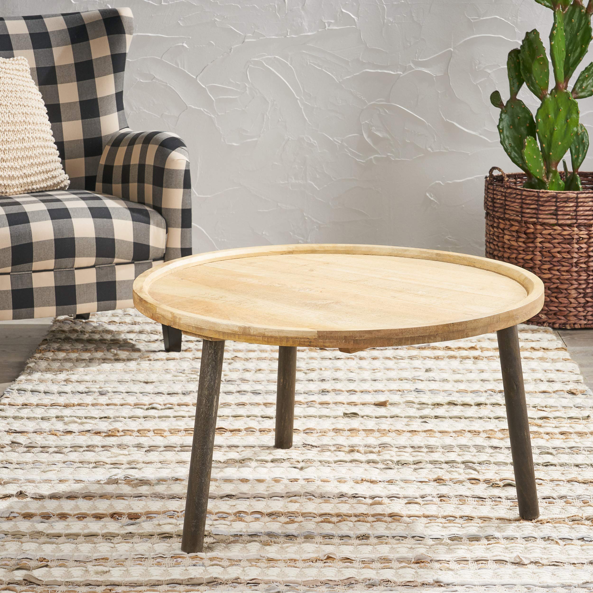 GDFStudio Mango Wood Coffee Table - Natural & Black Finish | Modern Living Room Furniture for Home Decor & Entertainment Spaces