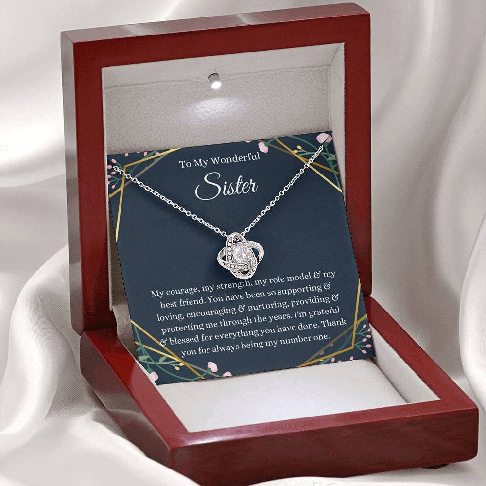 Handmade Personalized Love Knot Necklace - Custom Message Card Jewelry Gift for Sister (White/Gold, Adjustable Size) | Birthday, Christmas & Special Occasion Present for Little/Big Sister