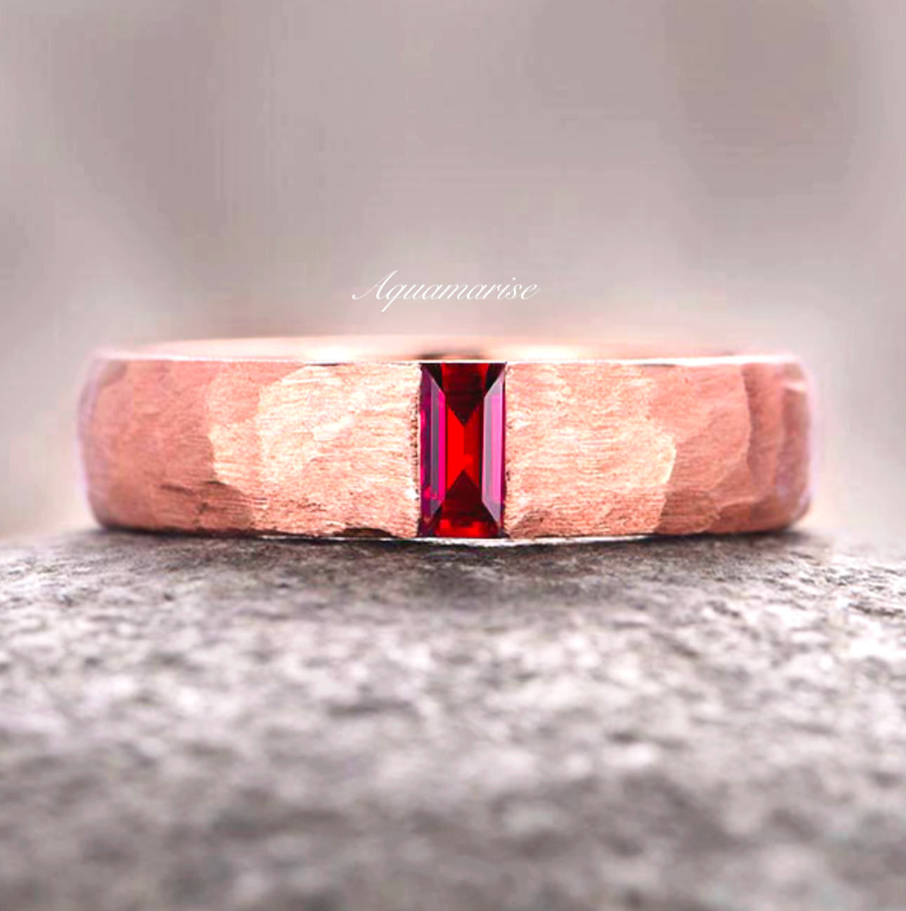 14K Rose Gold Vermeil Garnet Wedding Band - 5.5MM Width, Durable & Elegant Ring for Women, Perfect for Anniversaries, Engagements & Special Occasions