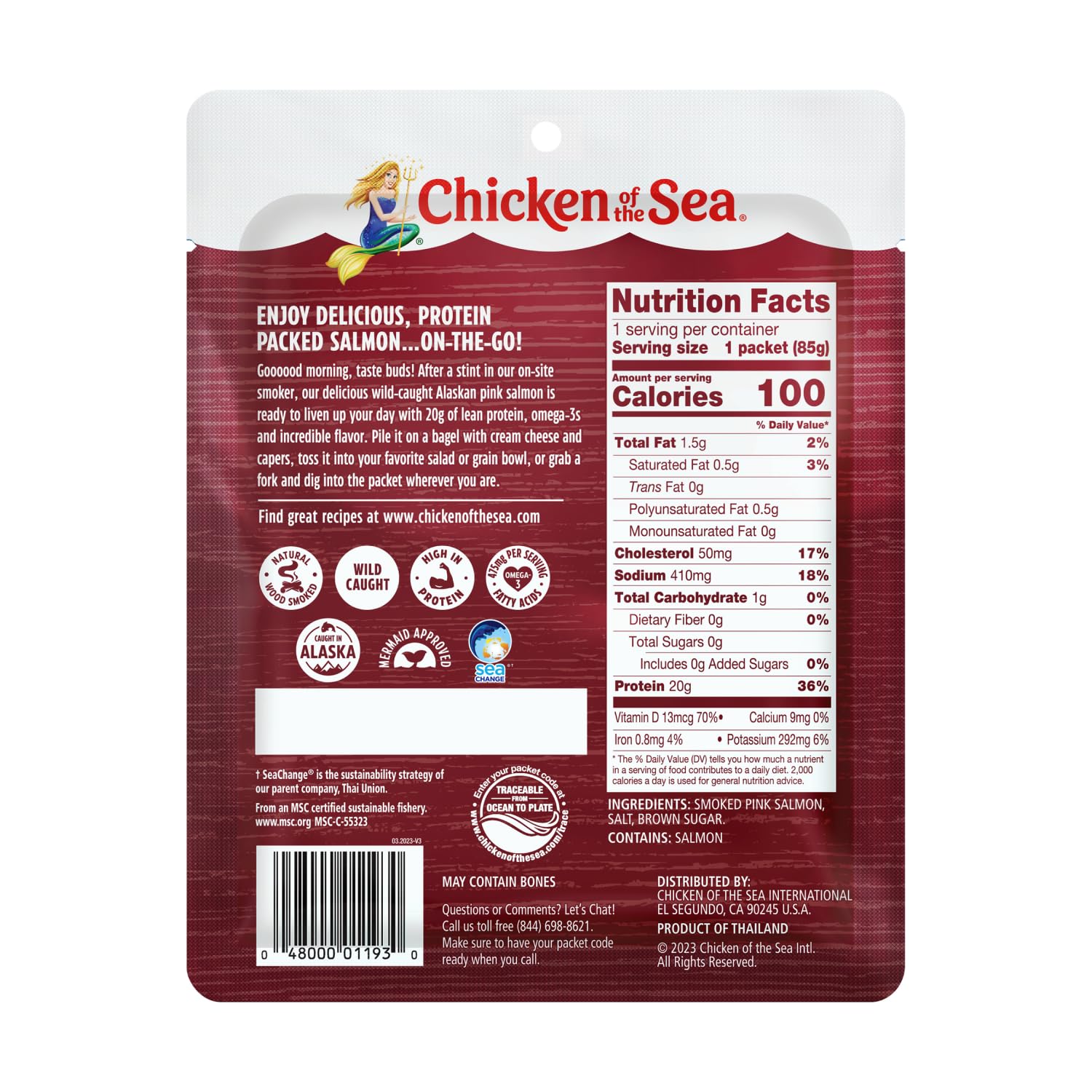 Premium Wild-Caught Alaskan Smoked Salmon - Skinless & Boneless, 3oz Pouch (Pack of 1) | High Protein, Omega-3 Rich | Perfect for Salads, Sandwiches & Charcuterie Boards