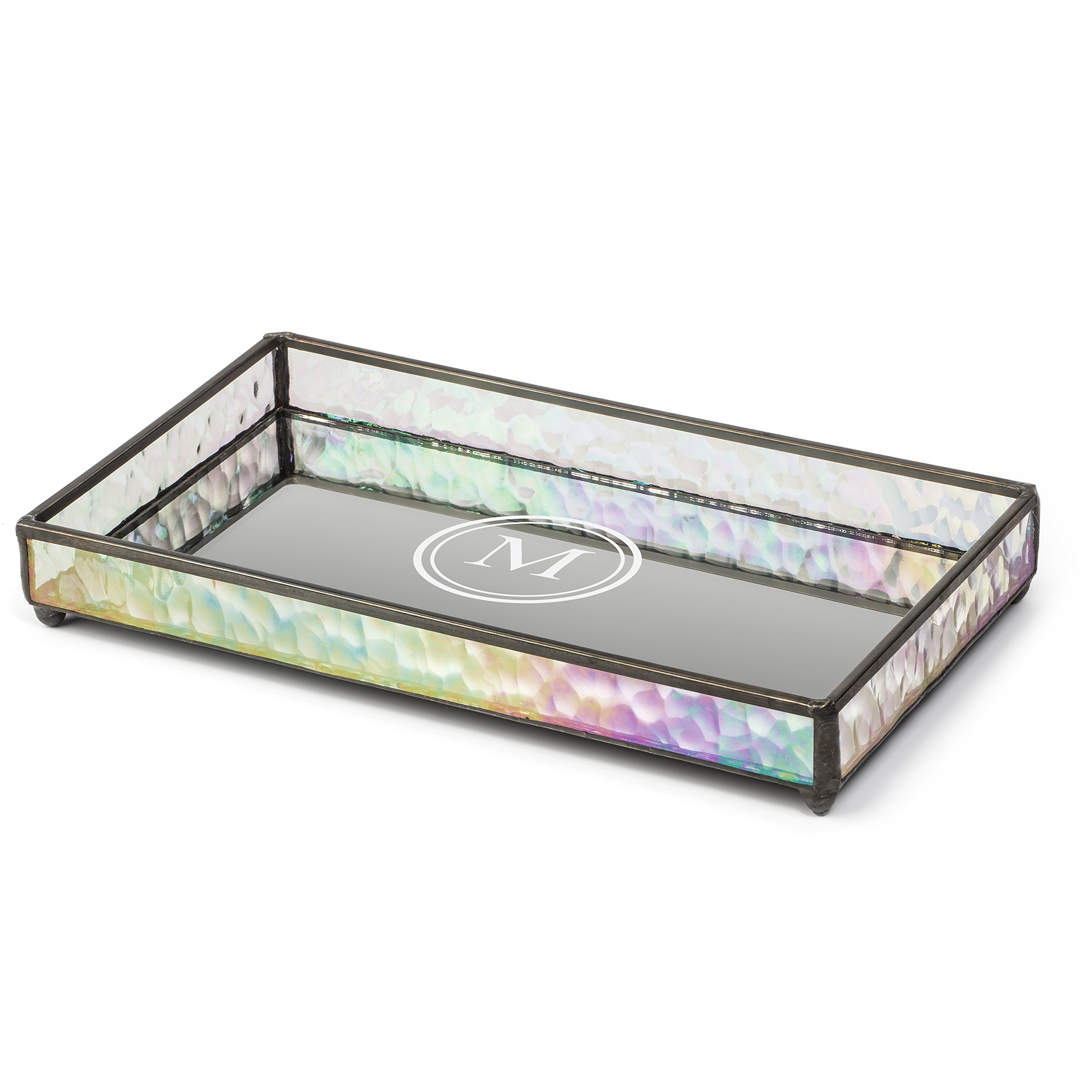 Personalized Glass Jewelry Tray with Mirrored Bottom - Engraved Monogram Dresser Organizer for Necklaces, Rings & Earrings - Perfect for Vanity, Bathroom & Gift Giving