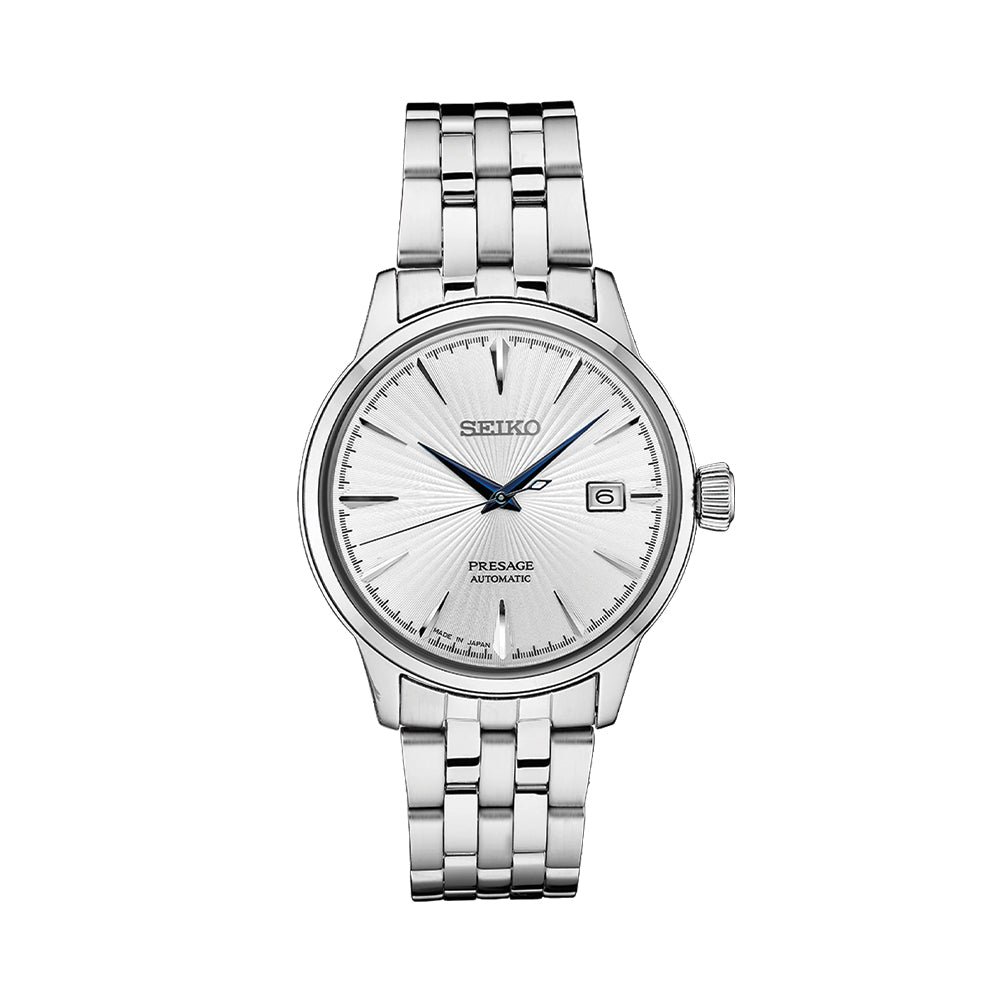 Seiko SRPB77 Presage Cocktail Time Automatic Watch - 40.5mm Silver Dial with Stainless Steel Bracelet - Perfect for Business Meetings & Formal Events