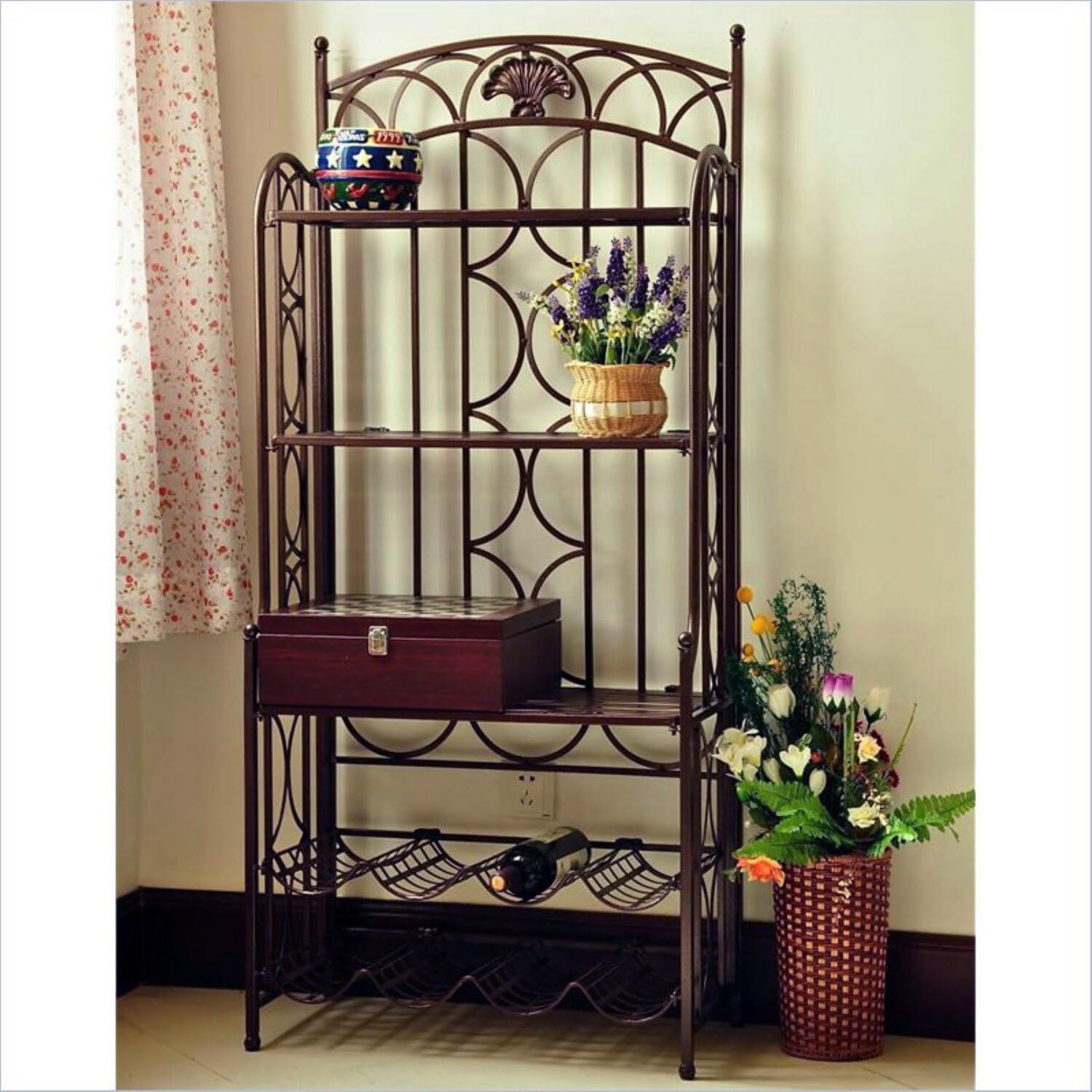 International Caravan 5-Tier Iron Baker's Rack & Wine Storage Shelf - Perfect for Kitchen Organization, Pantry Storage, and Wine Display