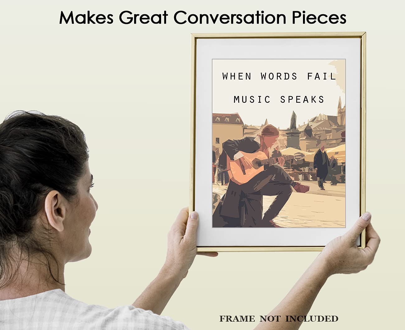 Inspirational Music Quote Wall Art - 'When Words Fail, Music Speaks' 8x10 Motivational Poster for Office, Home & Classroom Decor - Perfect for Men, Women & Kids