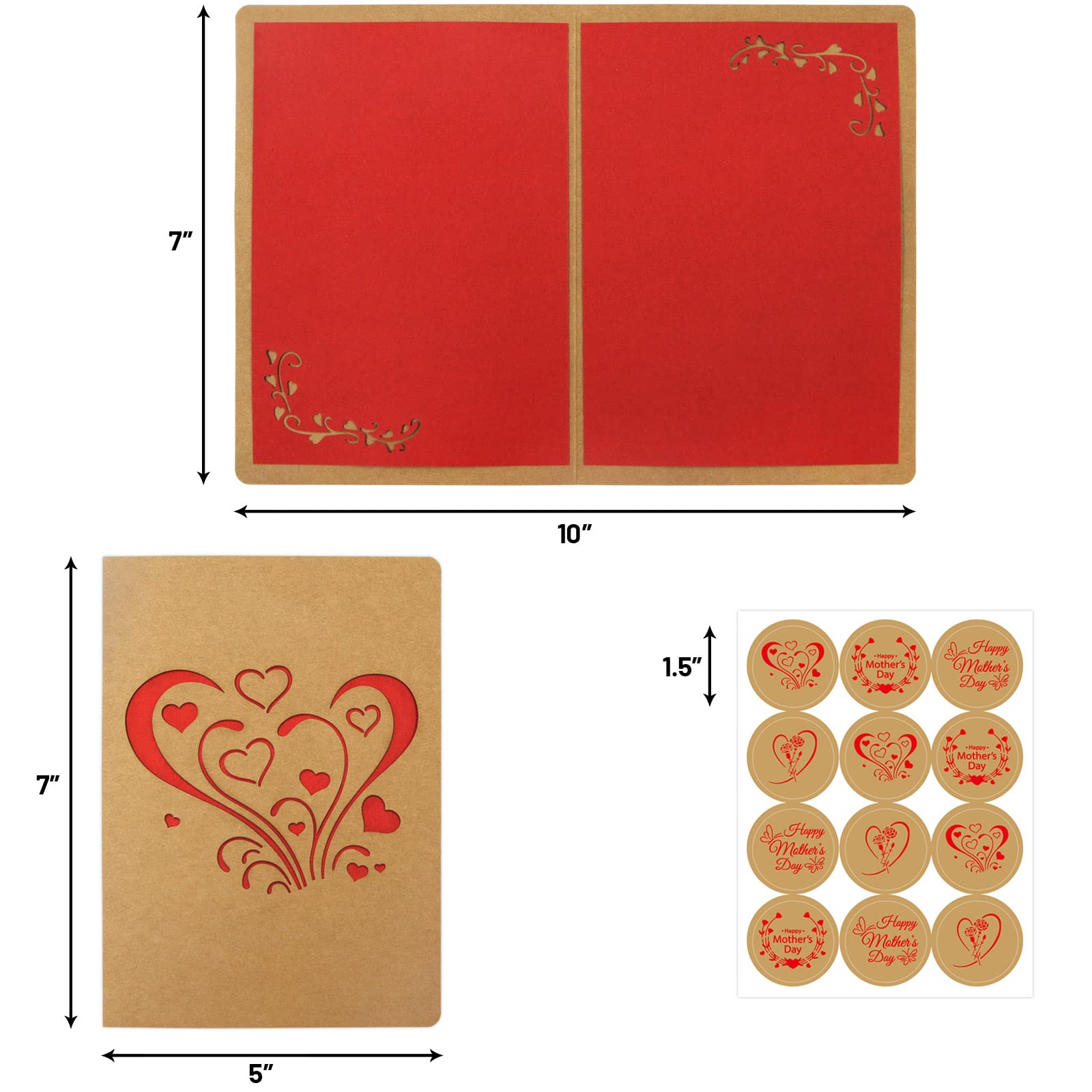 12 PCS Happy Mother's Day Kraft Cards with Envelopes & Stickers - Die Cut Greeting Cards for Mom - Perfect Mother's Day Gifts for Wife, Grandma & Special Women (Use for Handwritten Notes, Party Favors & Keepsakes)