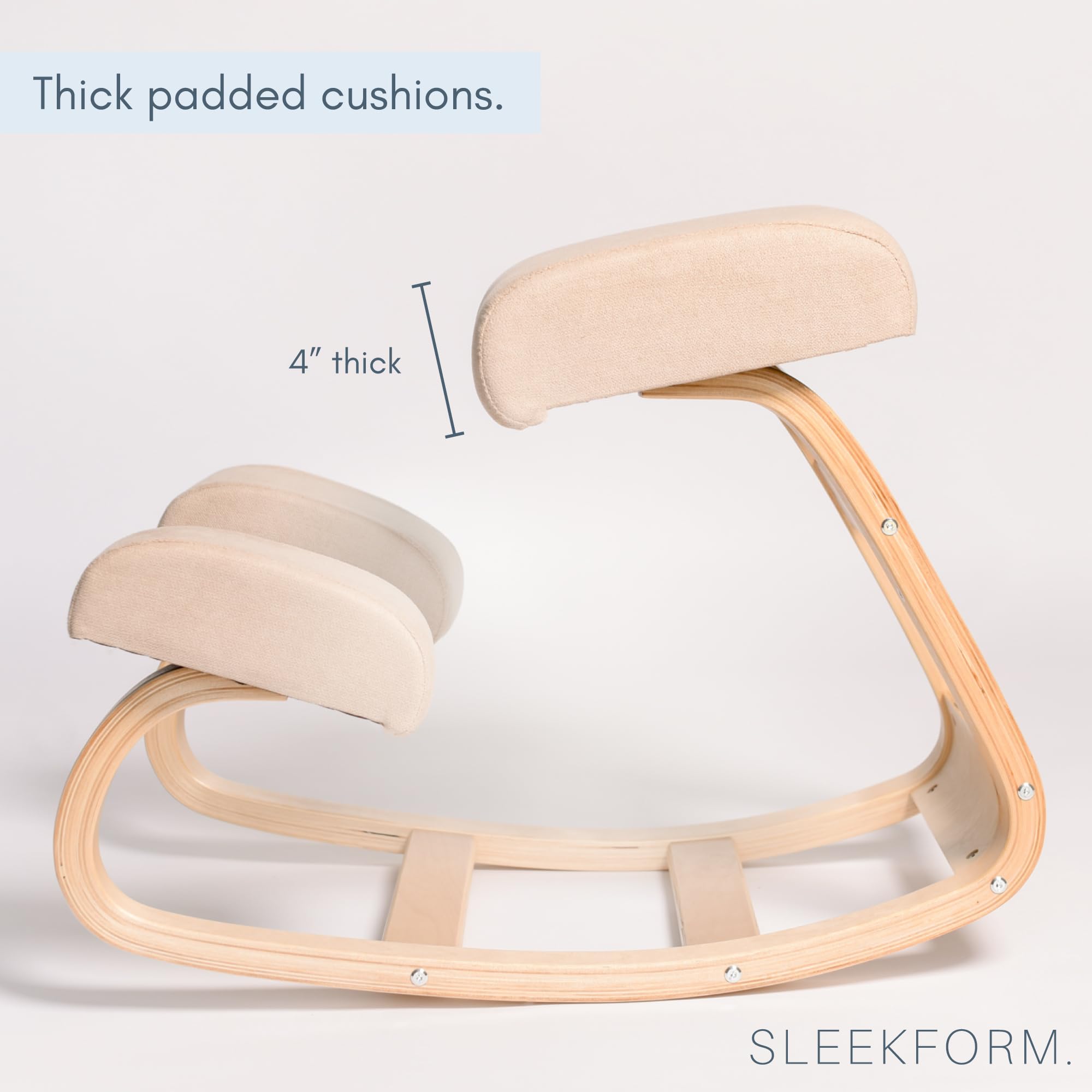Sleekform Ergonomic Kneeling Chair with Comfortable White Cushions - Adjustable Wooden Rocking Stool for Home Office, Meditation & Active Sitting - Improves Posture for Work & Study