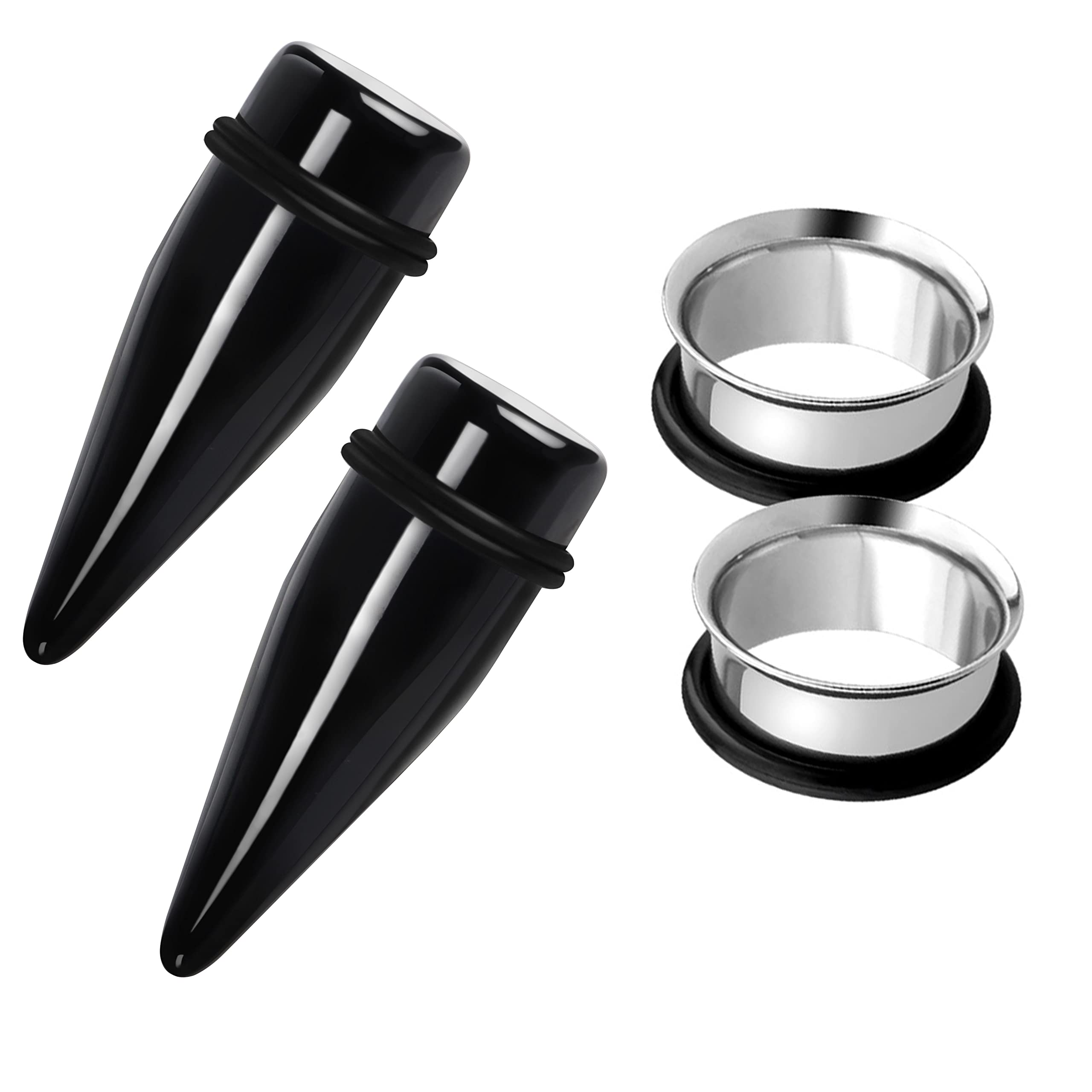 Awinrel 2 Pairs Black Acrylic Ear Tapers & 316L Stainless Steel Tunnels Plugs Gauges Kit for Ear Stretching - Perfect for Body Piercing, Ear Gauging, and Alternative Fashion Styles