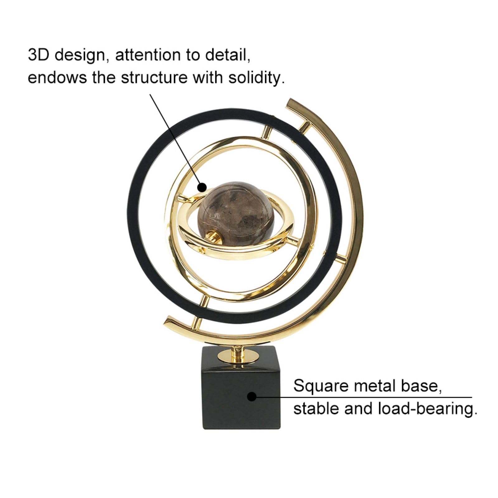 Homary Modern Abstract Metal Globe Sculpture with Rectangle Stand - Black & Gold Art Decor for Living Room, Office & Home Interior Design