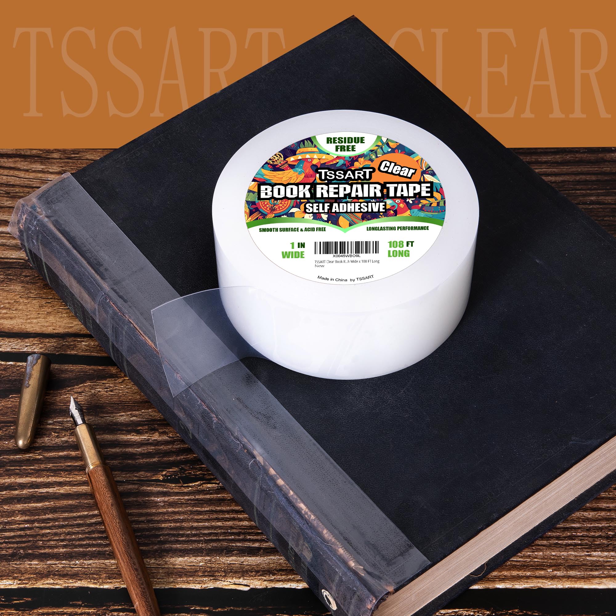 Clear Book Repair Tape - Self-Adhesive Stretchable Book Binding Tape, 1 Inch x 108 FT - Reinforce & Protect Old Books, Magazines, Comics - Perfect for Library, School & Home Book Restoration Projects
