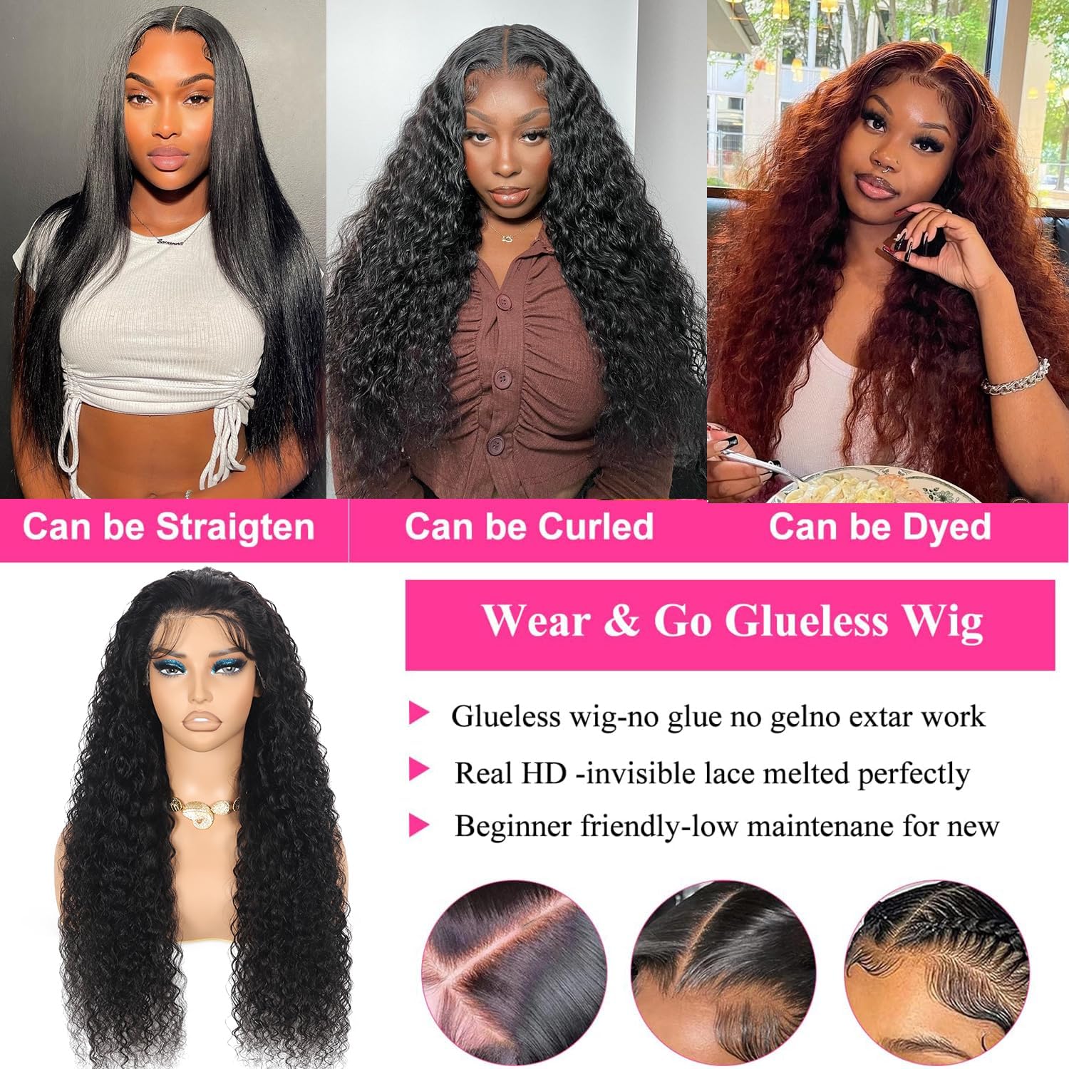 13x4 HD Lace Glueless Human Hair Wigs for Black Women - Pre Plucked Water Wave Lace Front Wigs with 200% Density Deep Curly Frontal | Perfect for Daily Wear, Special Occasions & Protective Styling