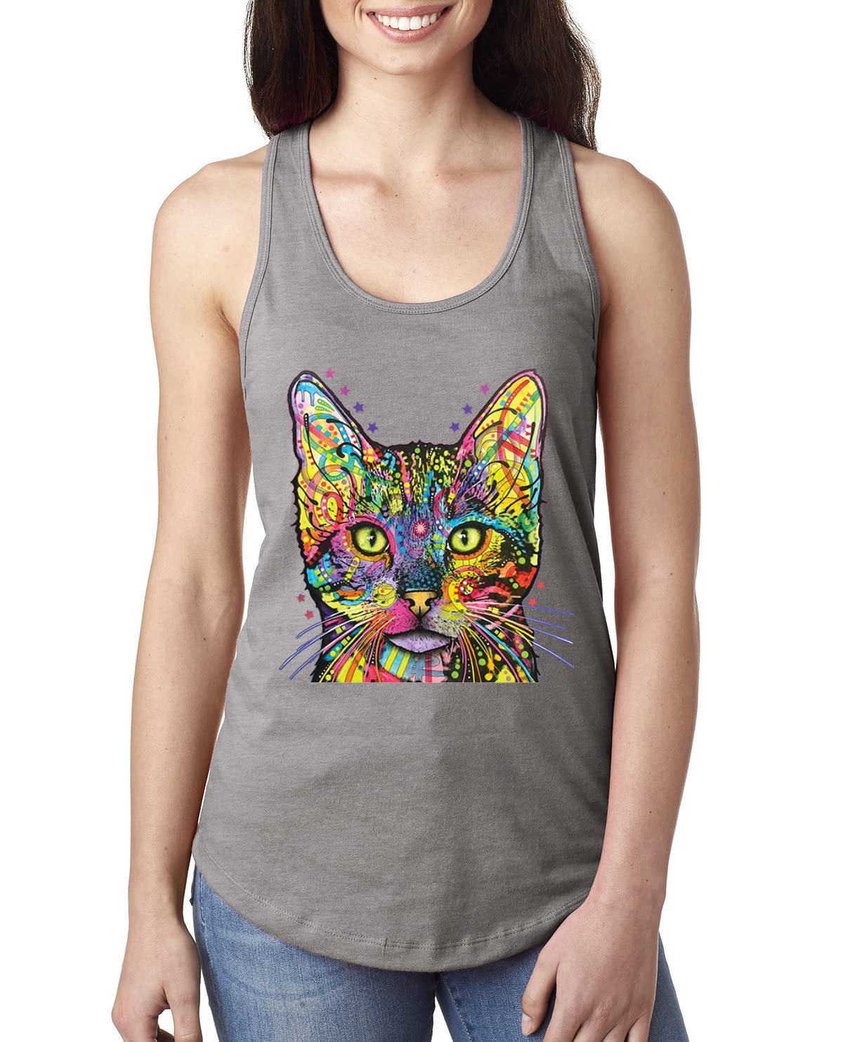 Dean Russo Art Cat Lover Racerback Tank Top - Colorful Cat Mom & Dad Design for Women | Perfect for Casual Wear, Gifts & Animal Enthusiasts