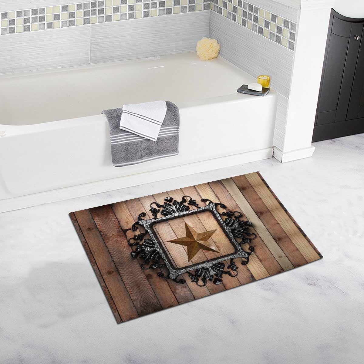 Vintage Texas Star Western Decor Iron Frame Wooden Wall Art - Non-Slip Absorbent Bath Rug Mat 20