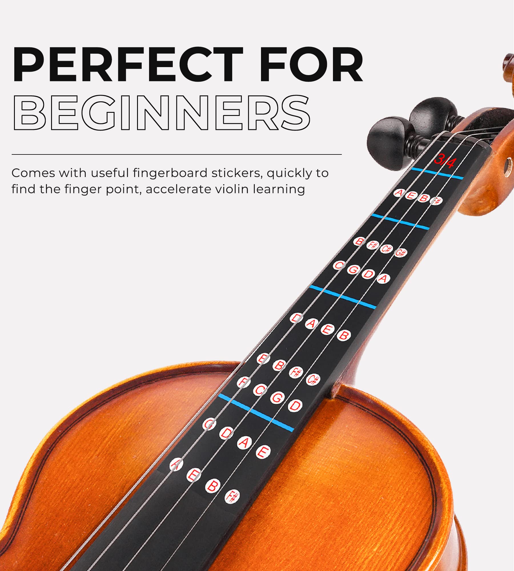 Vangoa 3/4 Size Acoustic Violin Fiddle - Complete Beginner Starter Kit with Case, Rosin, Shoulder Rest, Tuner, Strings, Bow & Accessories - Perfect for Students & Kids Learning Violin at Home or School