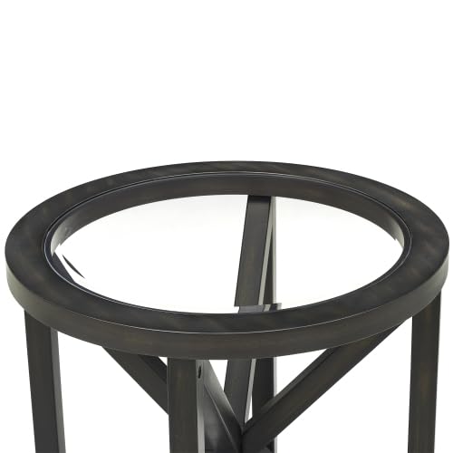 Modern Round Glass Coffee Table with Solid Wood Base - Tempered Transparent Glass Top for Living Room, Terrace, or Study - Black Finish | Perfect for Small Spaces, Minimalist Decor & Cozy Gatherings