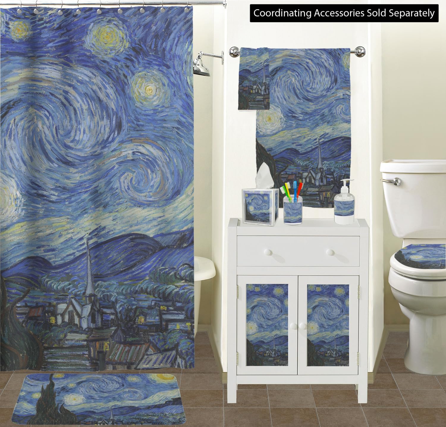Van Gogh Starry Night Waste Basket - Double Sided Black for Home Office
