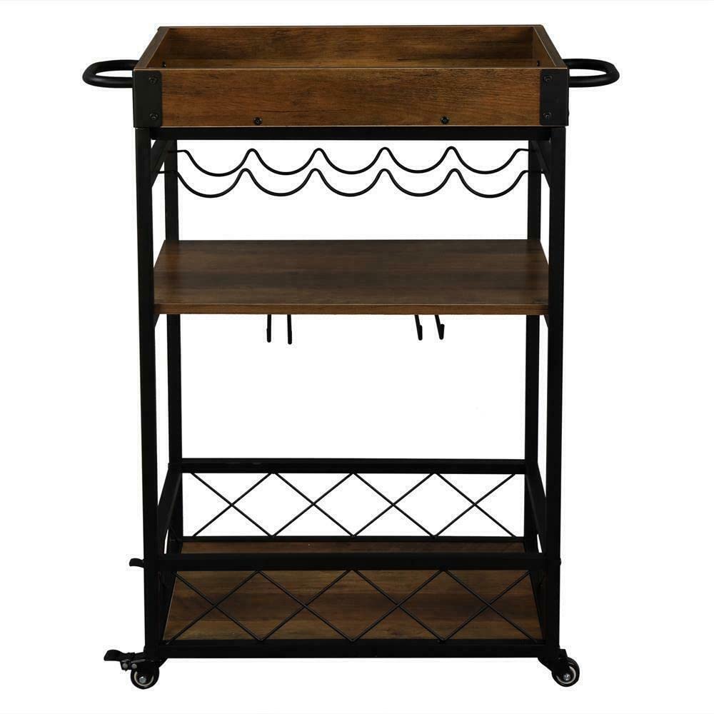 3-Tier Rolling Kitchen Cart - Stainless Steel Bar Serving Trolley with Wheels for Wine Bottles, Glass Storage & Home Organization | Perfect for Small Spaces, Apartments, Restaurants & Hotel Use