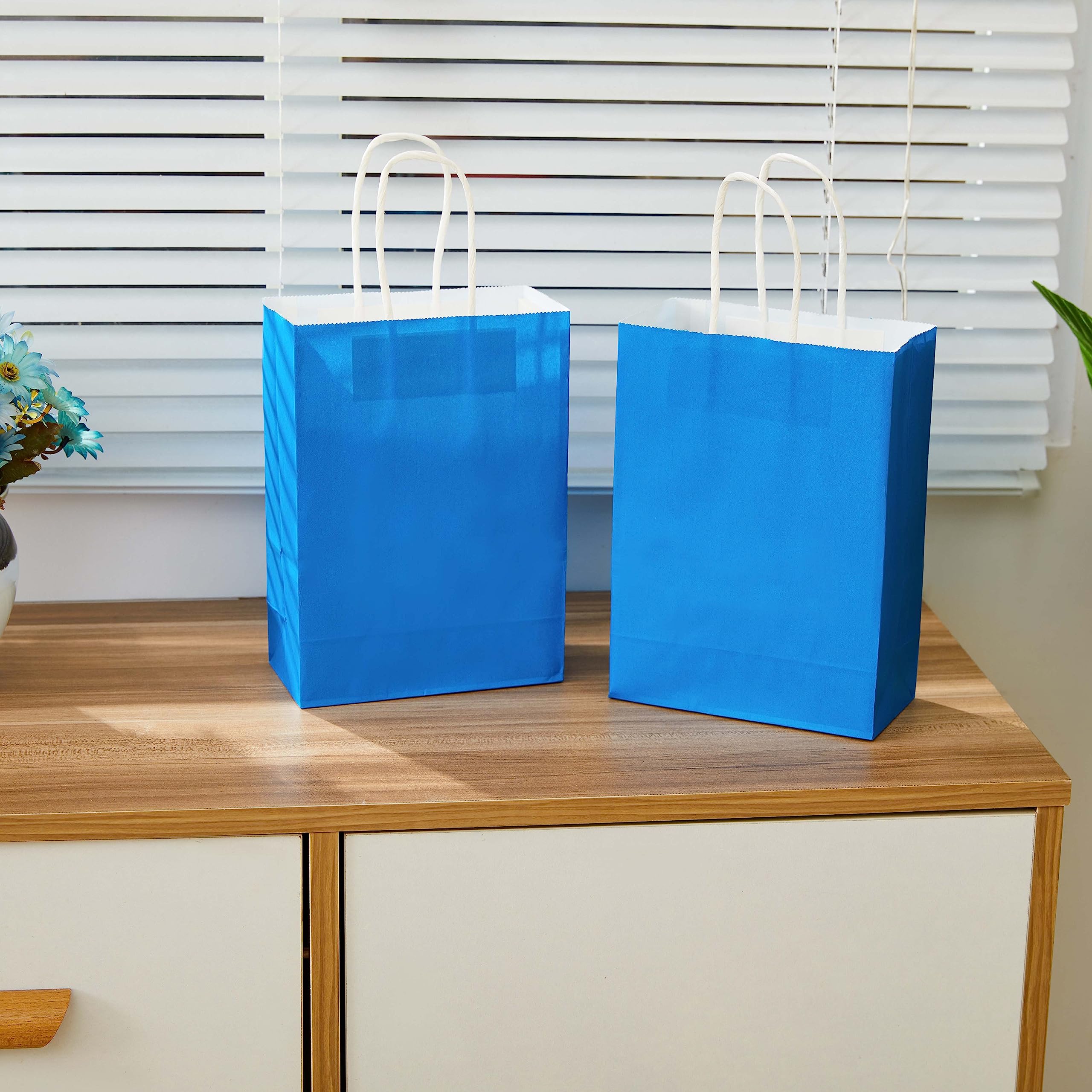 24 Pack Small Blue Party Favor Bags with Handles - Bulk Goodie Bags for Birthday Parties, Baby Showers & Wedding Favors - Perfect for Candy, Toys & Gift Packaging (Blue)